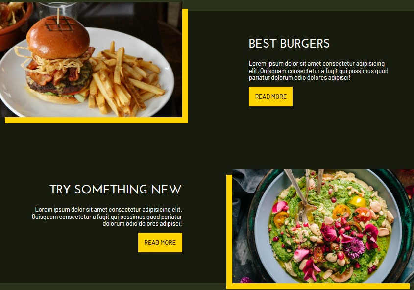 preview showing part of the main page of the restaurant website 